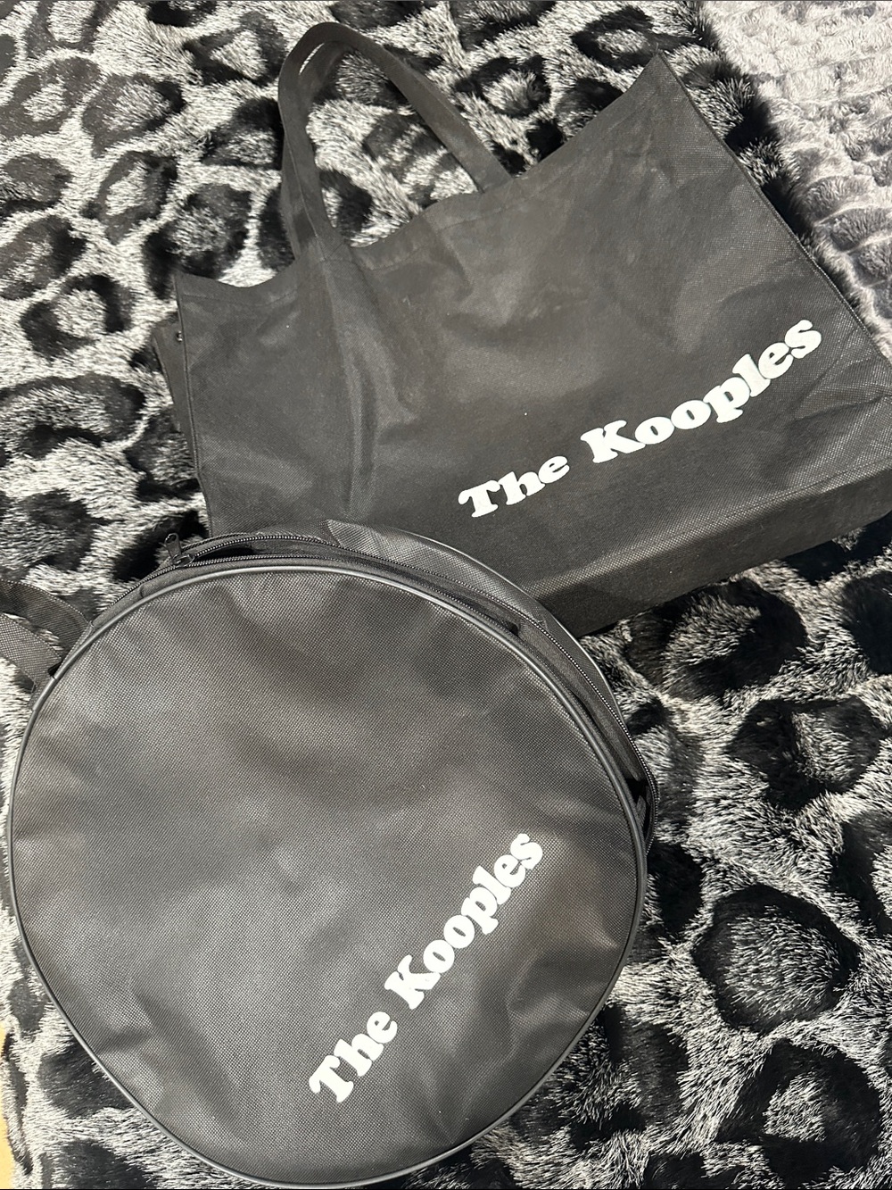 The Kooples Black Logo Tote Shopper Bag & Round Hat Bag Set